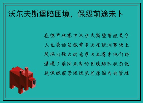 沃尔夫斯堡陷困境，保级前途未卜